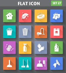 Cleaning Icons set in flat style with long shadows.