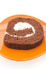 Jam roll cake isolated on white background