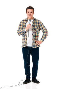 Young man with microphone