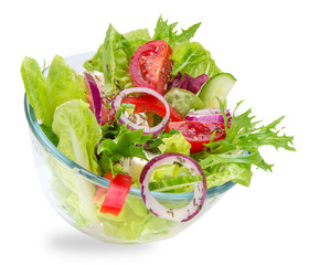 Fresh tasty salad on white background