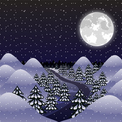 Christmas night background with snow and trees