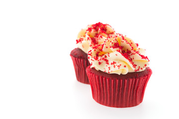 Red velvet cupcakes isolated on white