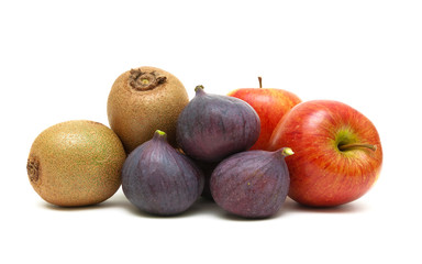 figs, kiwi and apples isolated on white background
