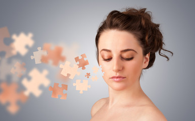 Pretty young girl with skin puzzle illustration