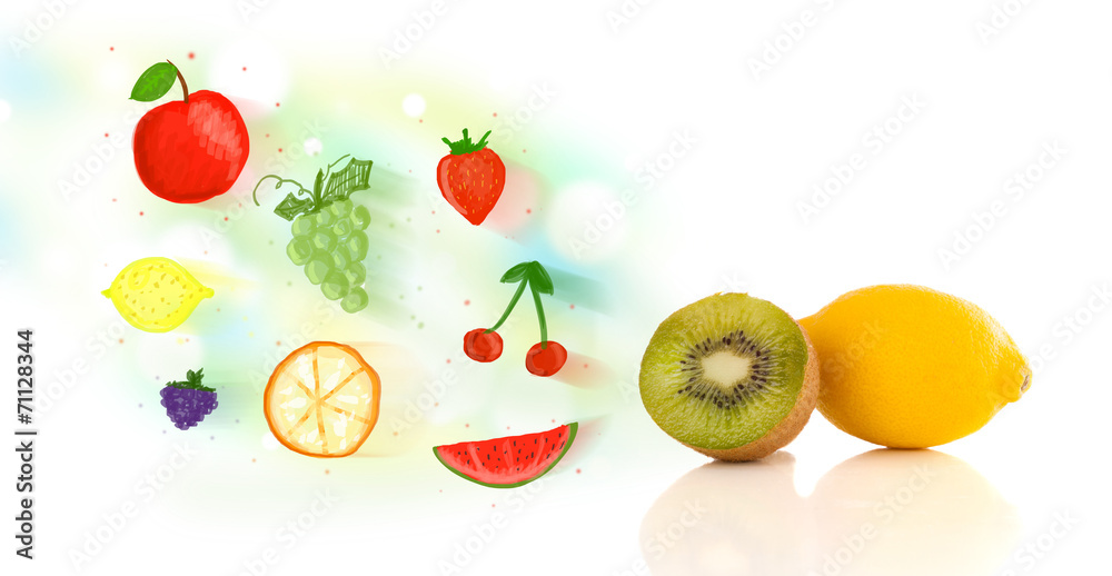 Wall mural Colorful fruits with hand drawn illustrated fruits