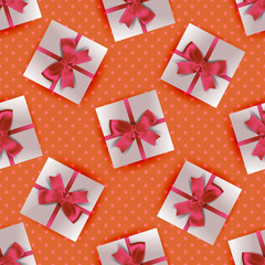 Seamless pattern composed of gift boxes with bow