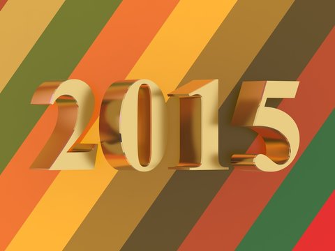 2015 happy new year - gold letters on colored background