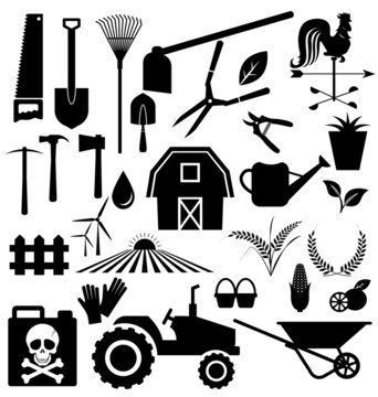 Agricultural equipment and farm set vector