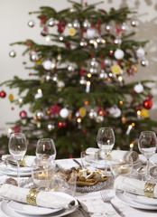 Festive table with christmas tree