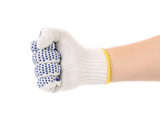 Worker hand glove clenching fist.
