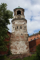 Fototapeta na wymiar Clock tower. Vyborg City, Leningradskaya Oblast, Russia.