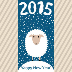New Year 2015, curly number, sheep, snowflakes and hill