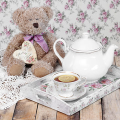 tea in elegant cup in retro style
