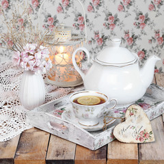 tea in elegant cup in retro style