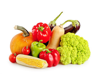 Assorted fresh vegetables isolated on white background