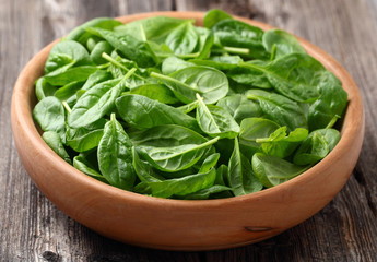 Spinach in a wooden plate