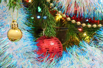 Christmas decorations on fir