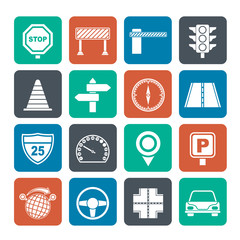 Silhouette Road and Traffic Icons