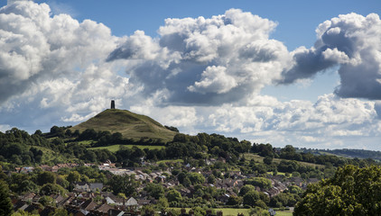 Beautiful landscape view of Glastonbury Tor on Summer day