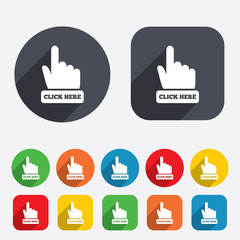 Click here hand sign icon. Press button.