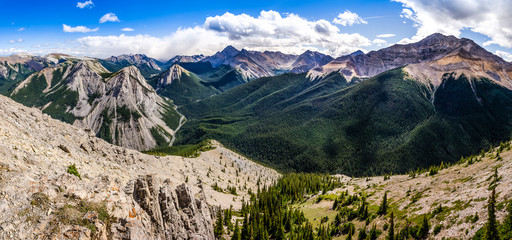 Naklejka na ściany i meble Panoramic view of Rocky mountains range, Alberta, Canada