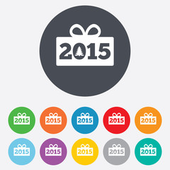 Happy new year 2015 sign icon. Christmas gift.