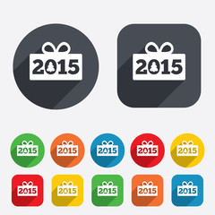 Happy new year 2015 sign icon. Christmas gift.