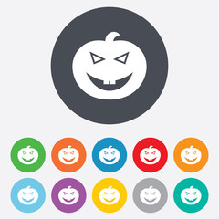 Halloween pumpkin sign icon. Halloween party.