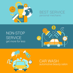 Car repair service and wash flat style web infographics template