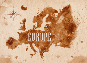 Naklejka premium Map Europe retro