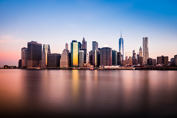 Morning view of lower Manhattan silhouette