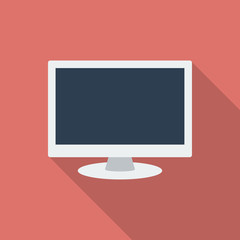 Computer Monitor icon. Modern Flat style with a long shadow