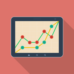 Tablet PC with a diagram icon. Modern Flat style