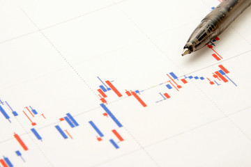 資産運用イメージ―株価のチャートとボールペン - obrazy, fototapety, plakaty