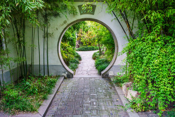 The exterior decoration of Chinese garden in Xingguo temple