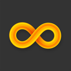 Yellow infinity symbol icon from glossy wire with shadow