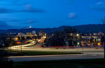 Main street through Boise Idaho with streaking car lights