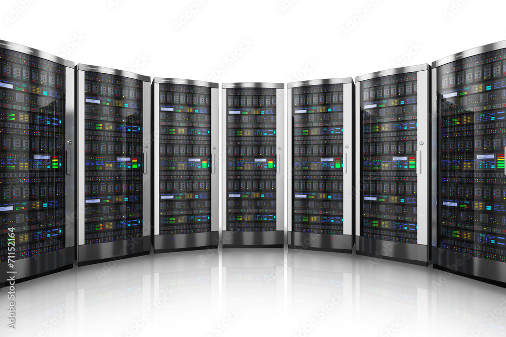 Poster Row of network servers in data center
