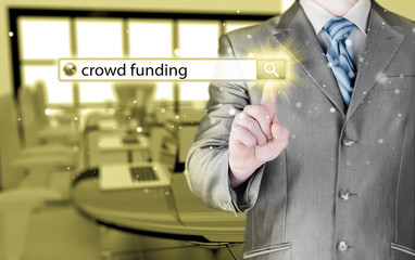 Businessman and crowd funding in search bar