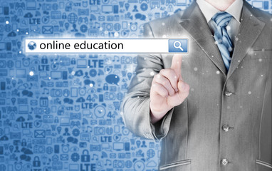 Fototapeta na wymiar Online education written in search bar on virtual screen.