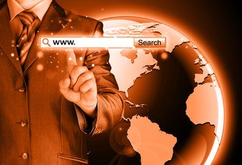 Businessman pushing virtual search bar