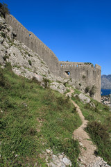 Fototapeta na wymiar The path leading to the fortress in Kotor. Montenegro