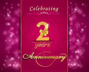 Fototapeta na wymiar 2 year anniversary card sparkles, 2nd anniversary