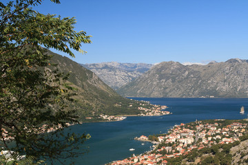 Naklejka premium Beautiful view of the bay of Kotor with bird's-eye view