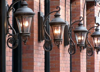 Street restaurant lamps. Yaletown, Vancouver, British Columbia, Canada