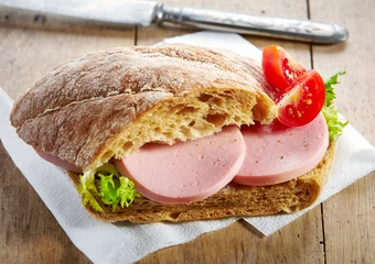 Badezimmer Foto Rückwand sandwich with sausage and tomato © Mara Zemgaliete