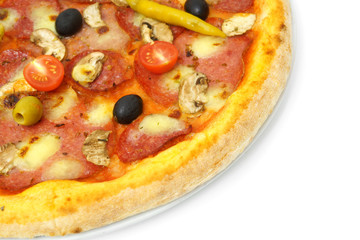 close up big italian salami pizza with pepperoni