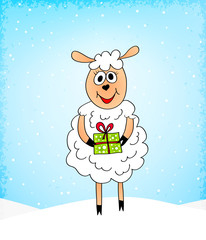crazy sheep with present