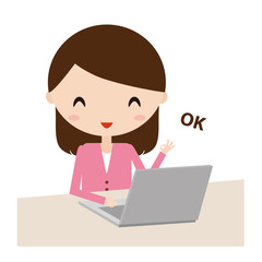 パソコン　女性　OKサイン