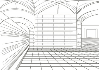 Linear sketch of interior of metro station